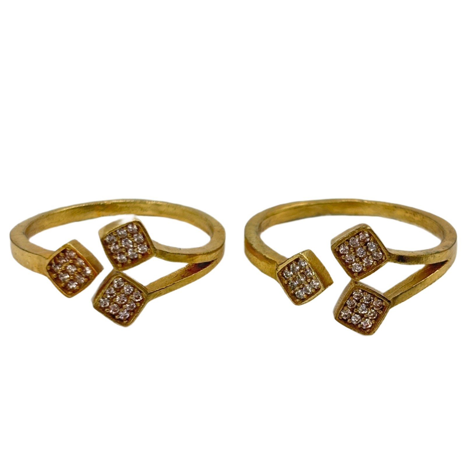 Modern Adjustable Gold Tone Triple Square Toe Rings White Stone Geometric Pair