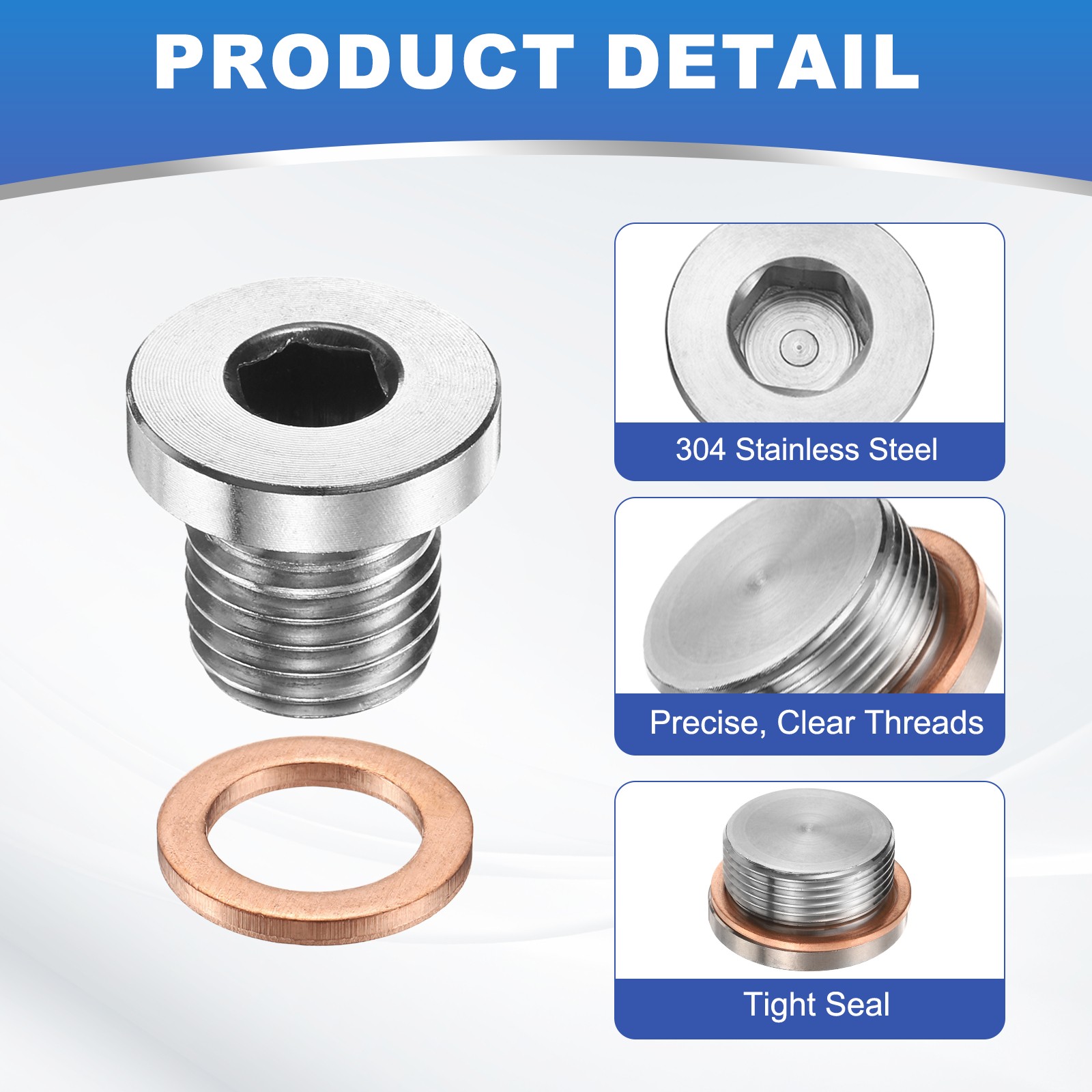 2 Pcs M12 x 1.5 Pipe Plug Fitting, Internal Hex Head Socket 304 Stainless Steel