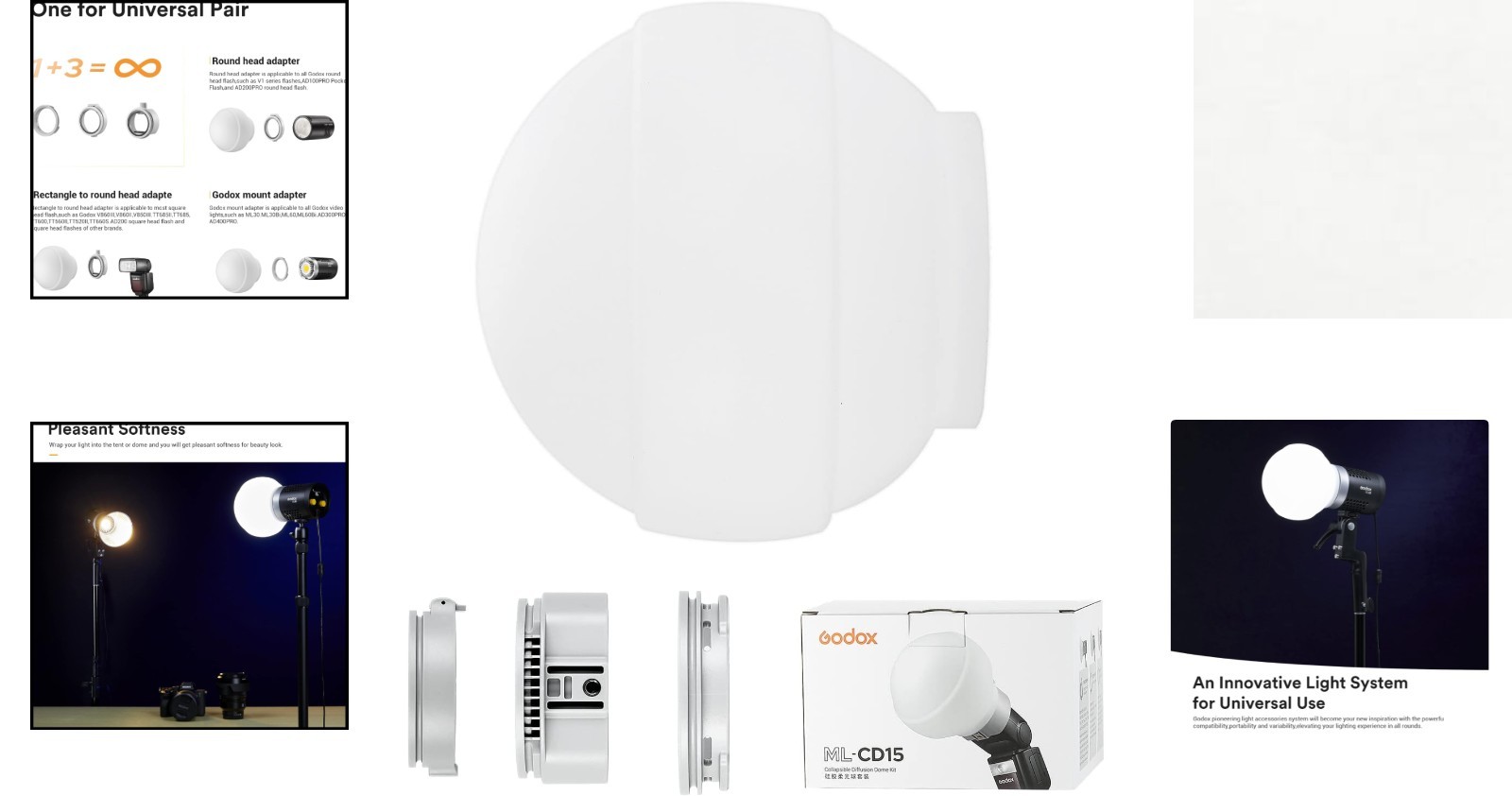 Flexible ML-CD15 Diffusion Dome with Adapters for Round and Square Flash Models