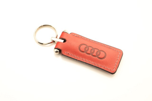 Leather Keychain Red Premium Aftermarket Key Ring Compatible with Audi Style Key