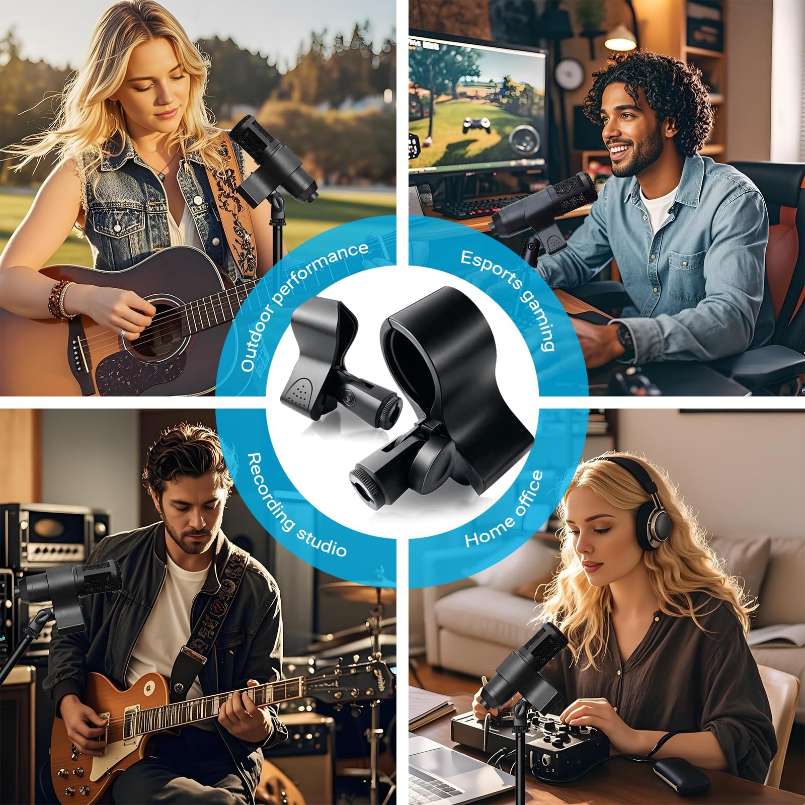 2 Pack Microphone Clips, Durable and Adjustable Mic Clip for Stand, Compatibl...