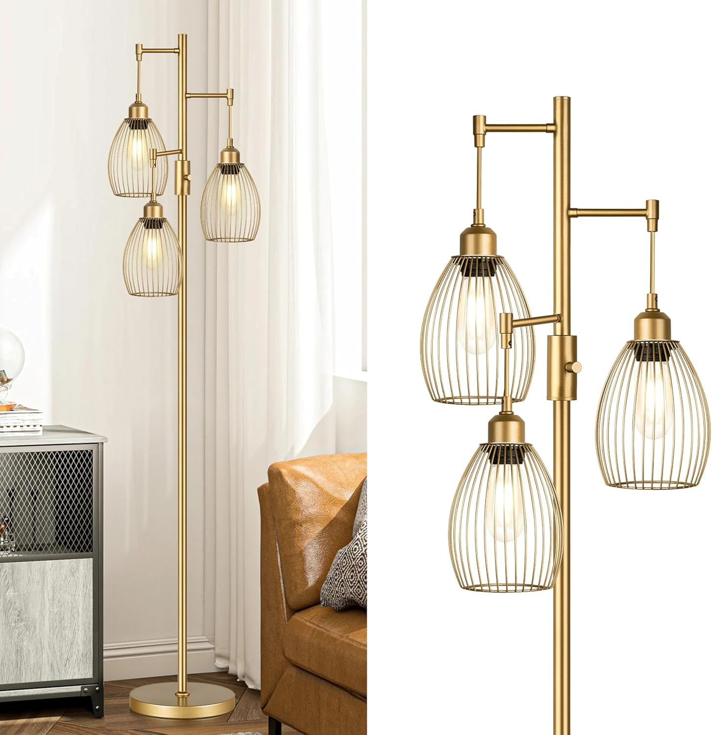 Dimmable Industrial Floor Lamps for Living Room, Gold Gold-70 inches,