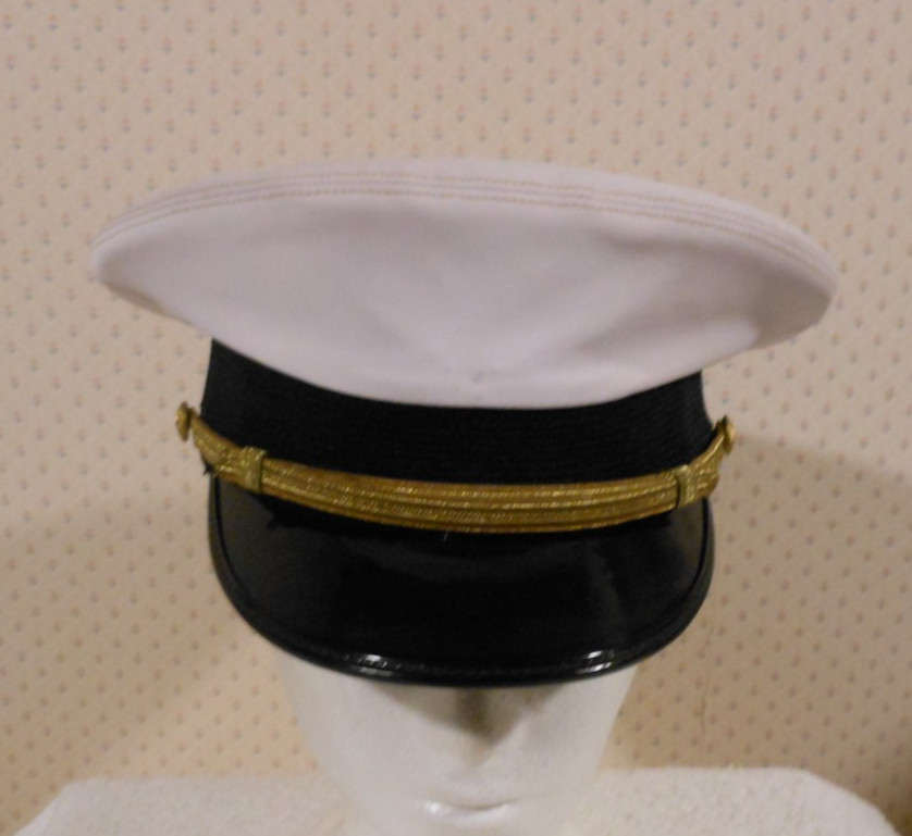 Vintage U.S. Navy Bancroft Pak-Cap Military Dress Cap White Vinyl Size 7 3/8
