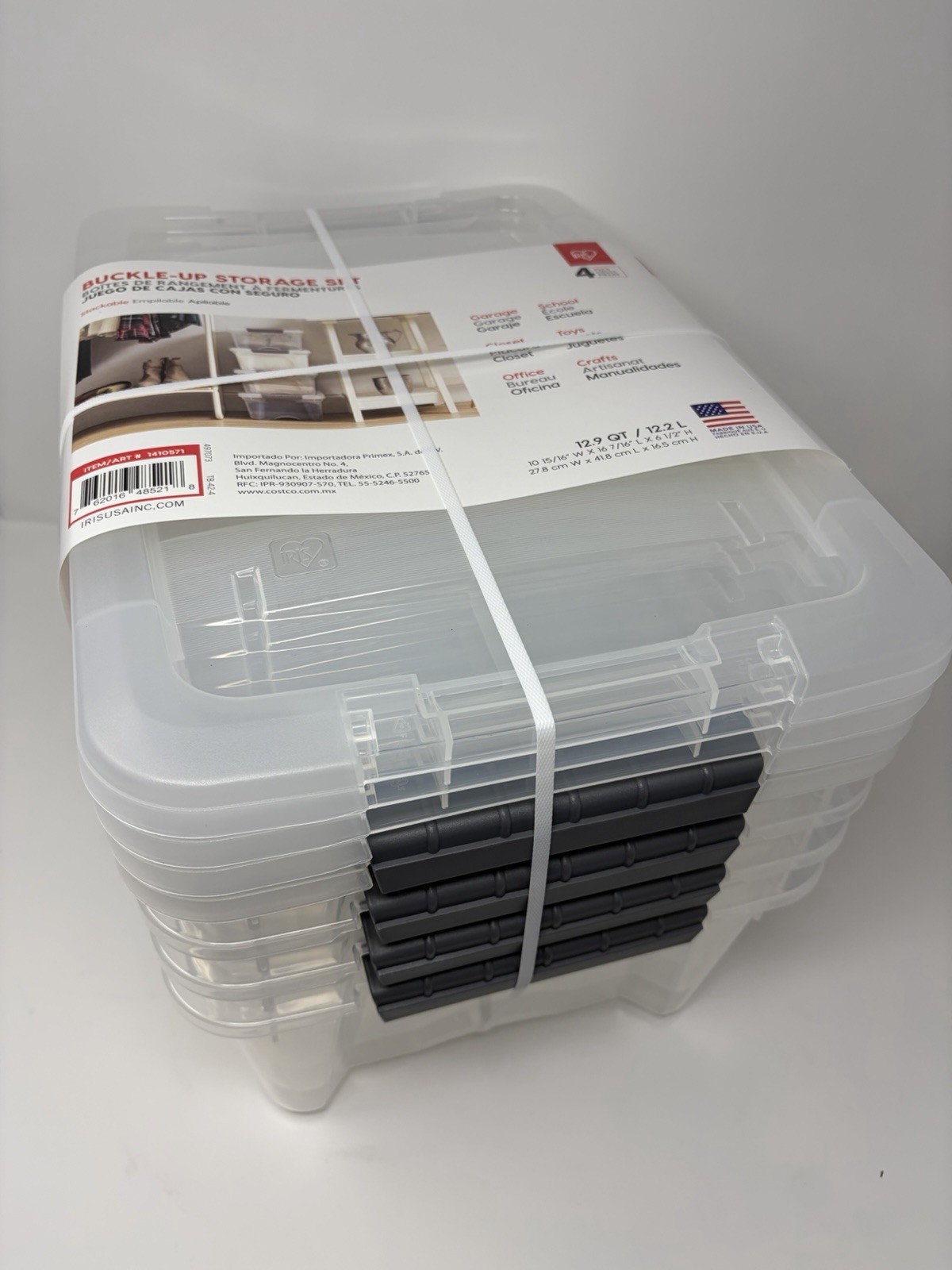 IRIS Buckle-Up Storage Set - Clear - 12.9QT - 4 Pack