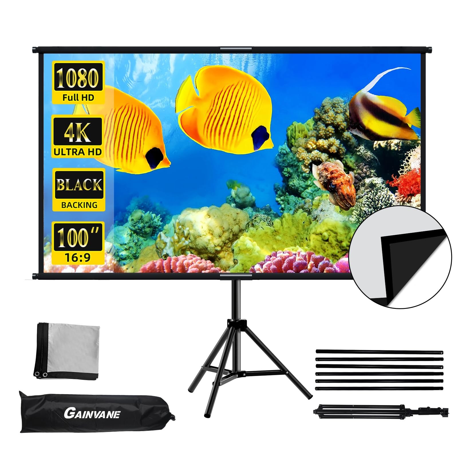 Projector Screen with Stand 100 inch,Indoor Outdoor Projection Screen with Bl...
