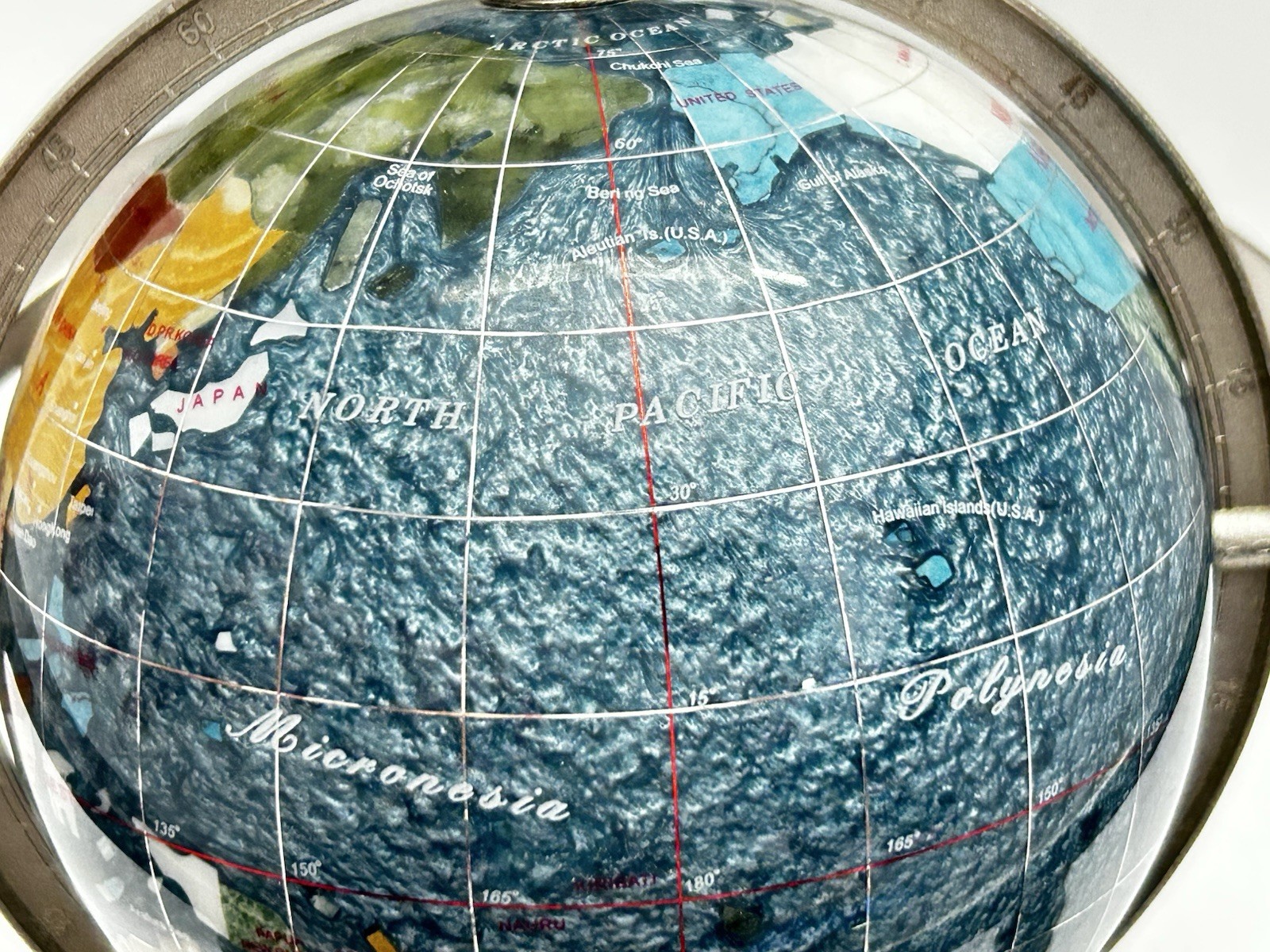 Blue Table Top Gemstone World Globe Silver Tripod