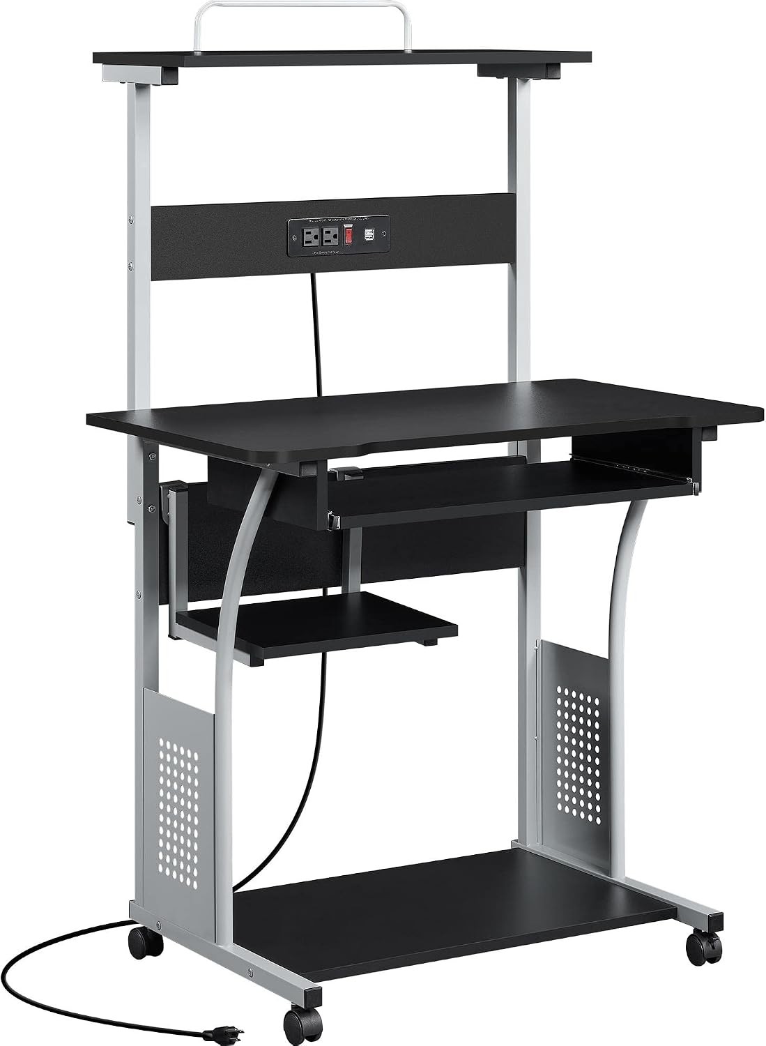 Topeakmart Rolling Computer Desk with Charging Station & 2 USB Ports Black