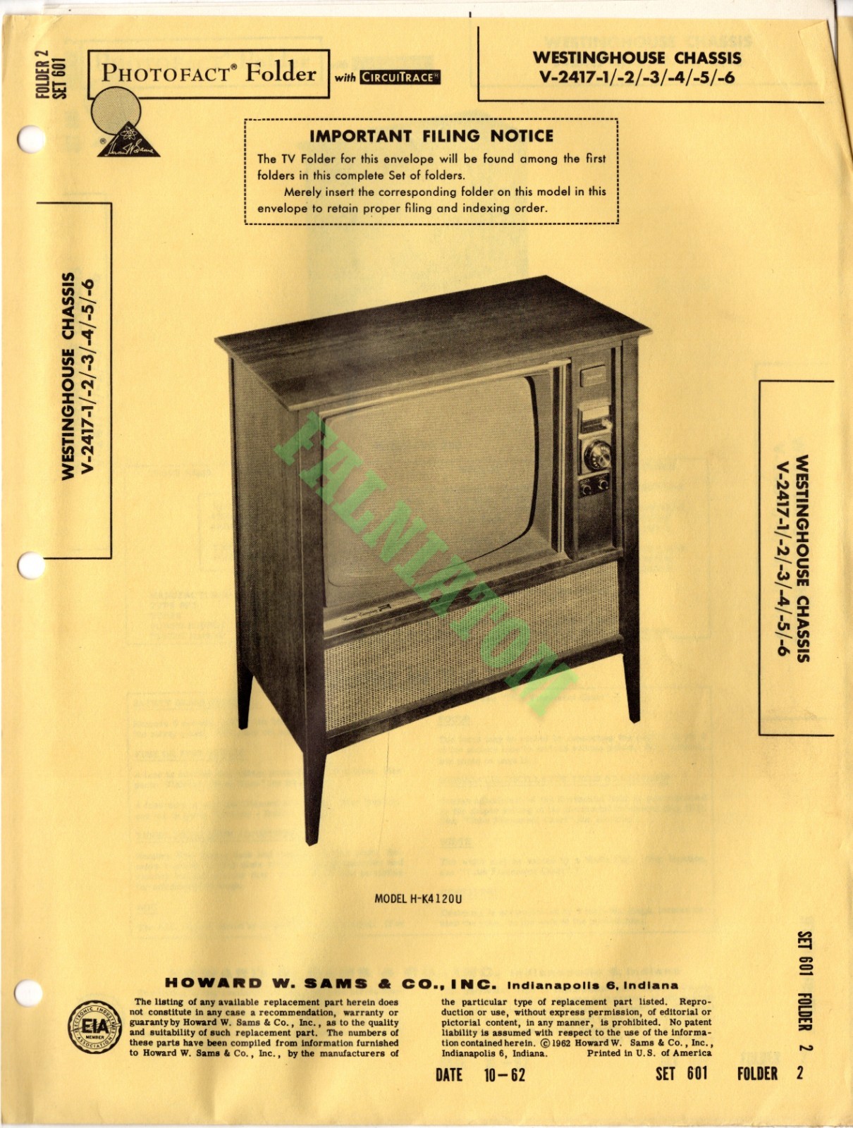 PhotoFact - Set 601 - Folder 2 - Westinghouse Chassis V-2417-1 Others - 16 Pages