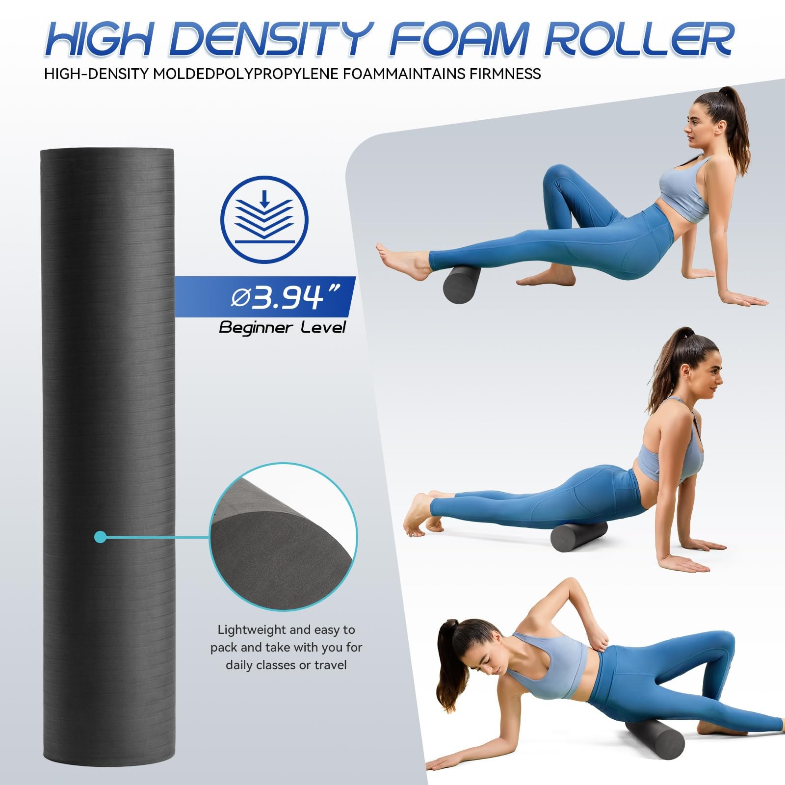 Foam Roller High Density Set for Deep Tissue Muscle Massage 18" Trigger Point