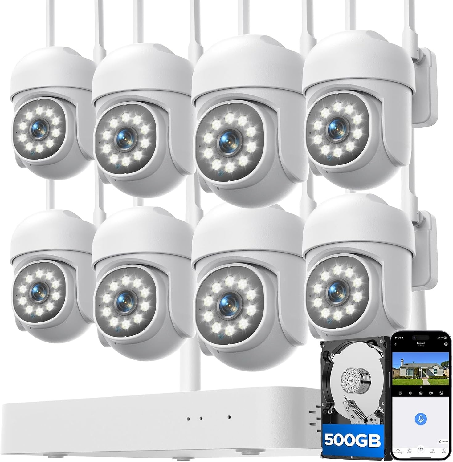 8Pcs PTZ Cameras Wireless CCTV Security Camera System WiFi 10CH 4K NVR Audio US