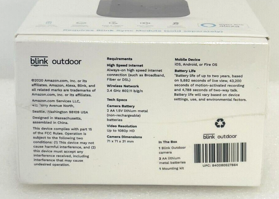 Blink Outdoor (3rd Generation) Add-On Security Camera BCM00400U, New