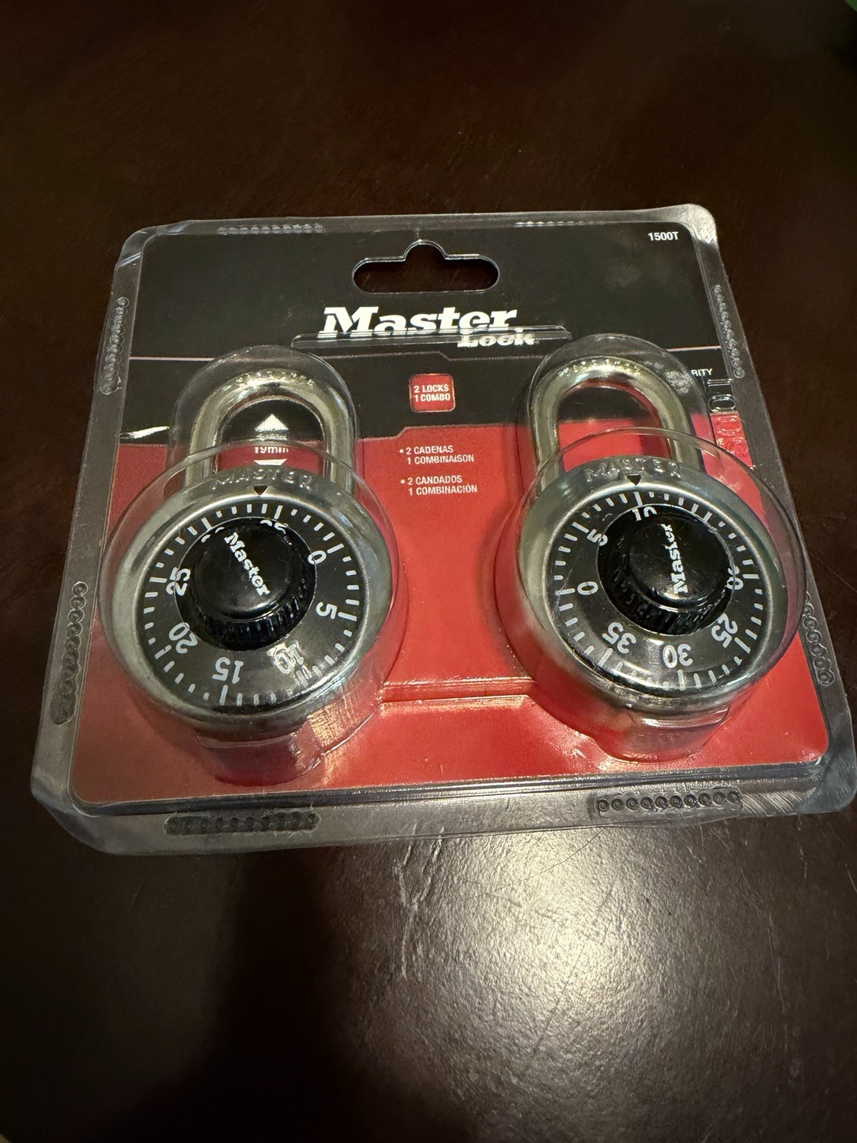 Master Lock 1500T Combination Padlocks Steel Body Not Resettable 2-Pack