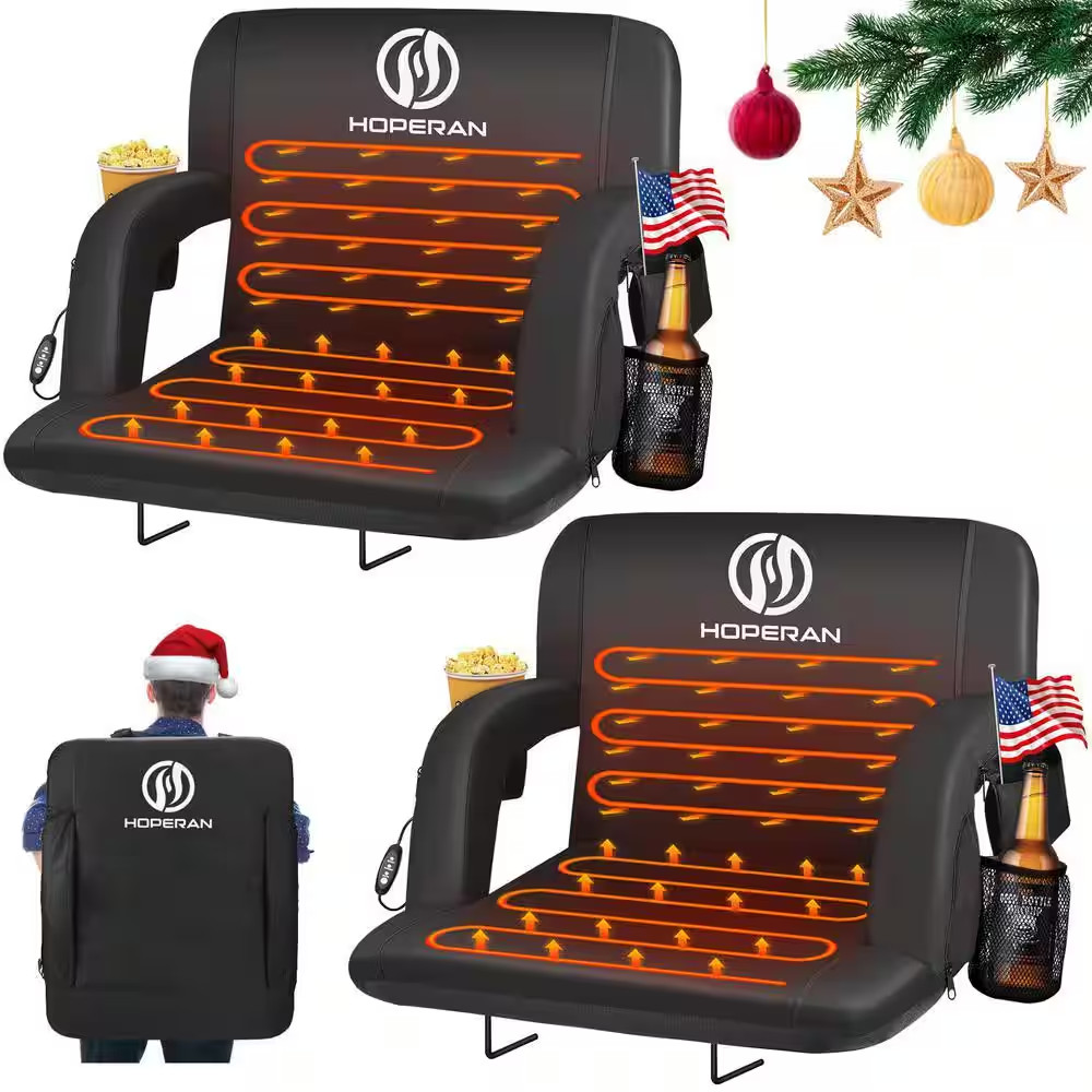 2-Piece Black 25 In. W Outdoor Heated Stadium Seats Bleachers with Backs and Cus
