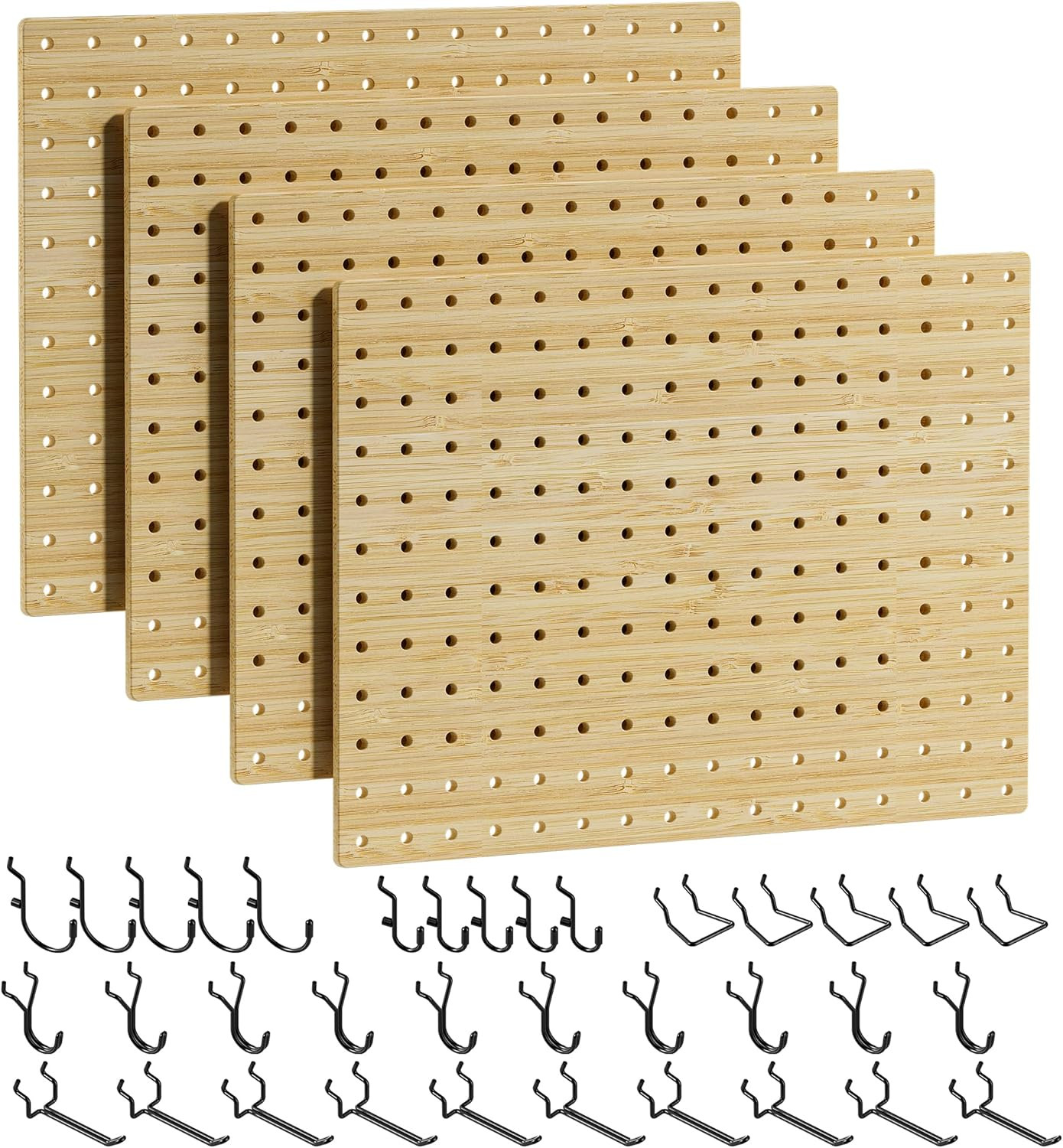 Eco Friendly Bamboo Pegboard Organizer Set 39 Piece 4 Panel Wall Storage 35Hooks
