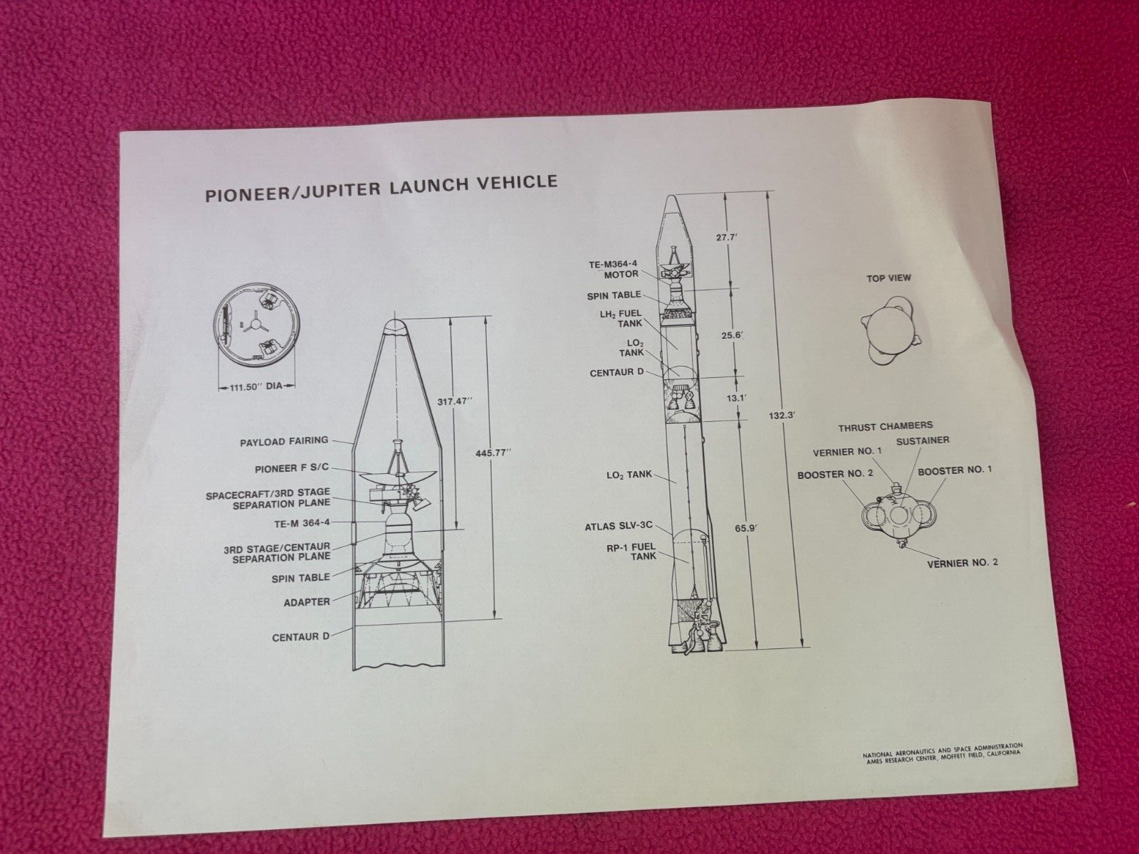 NASA vintage BLUE PRINT spacecraft SPACE travel PIONEER/JUPITER launch vehicle