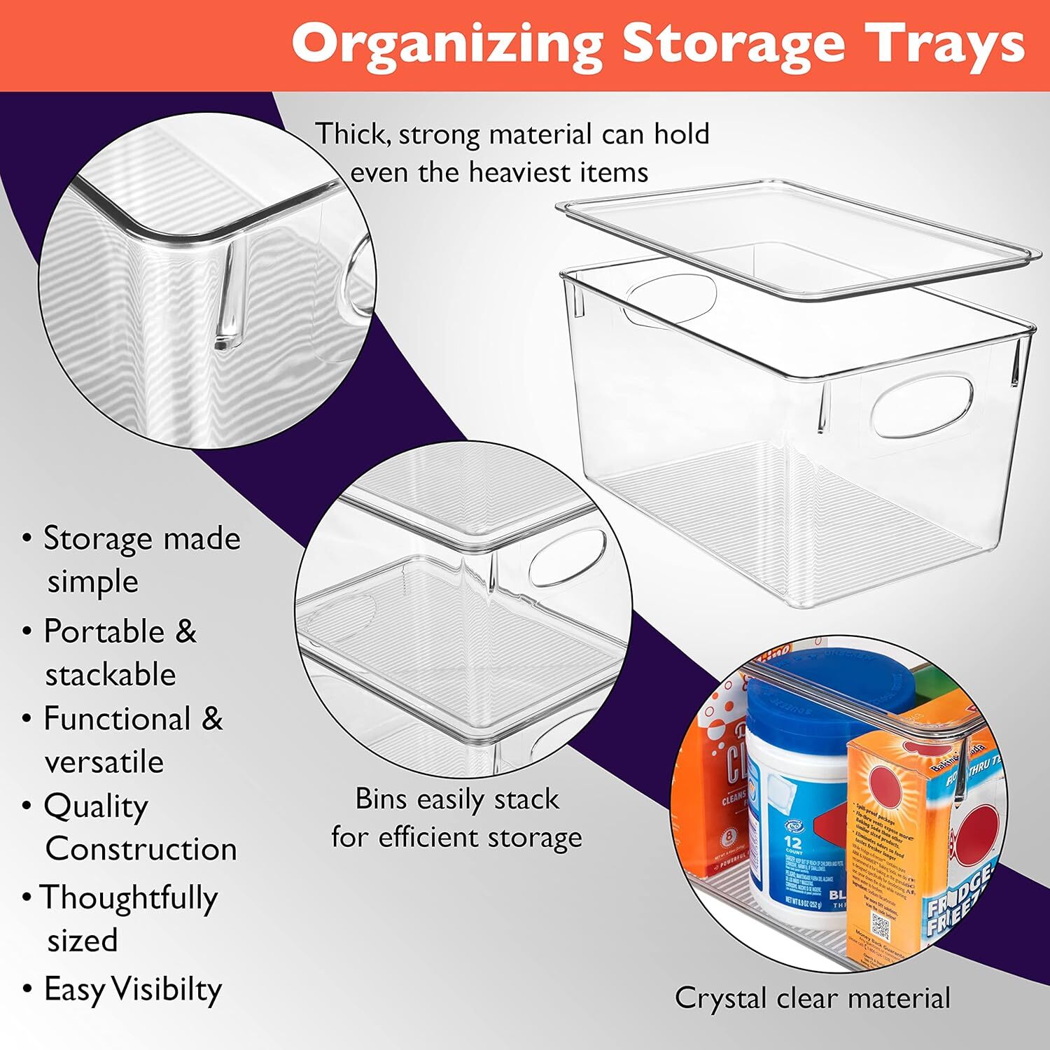 Plastic Storage Boxes with Lids - Perfect for Sideboard Organization - 8-Pack