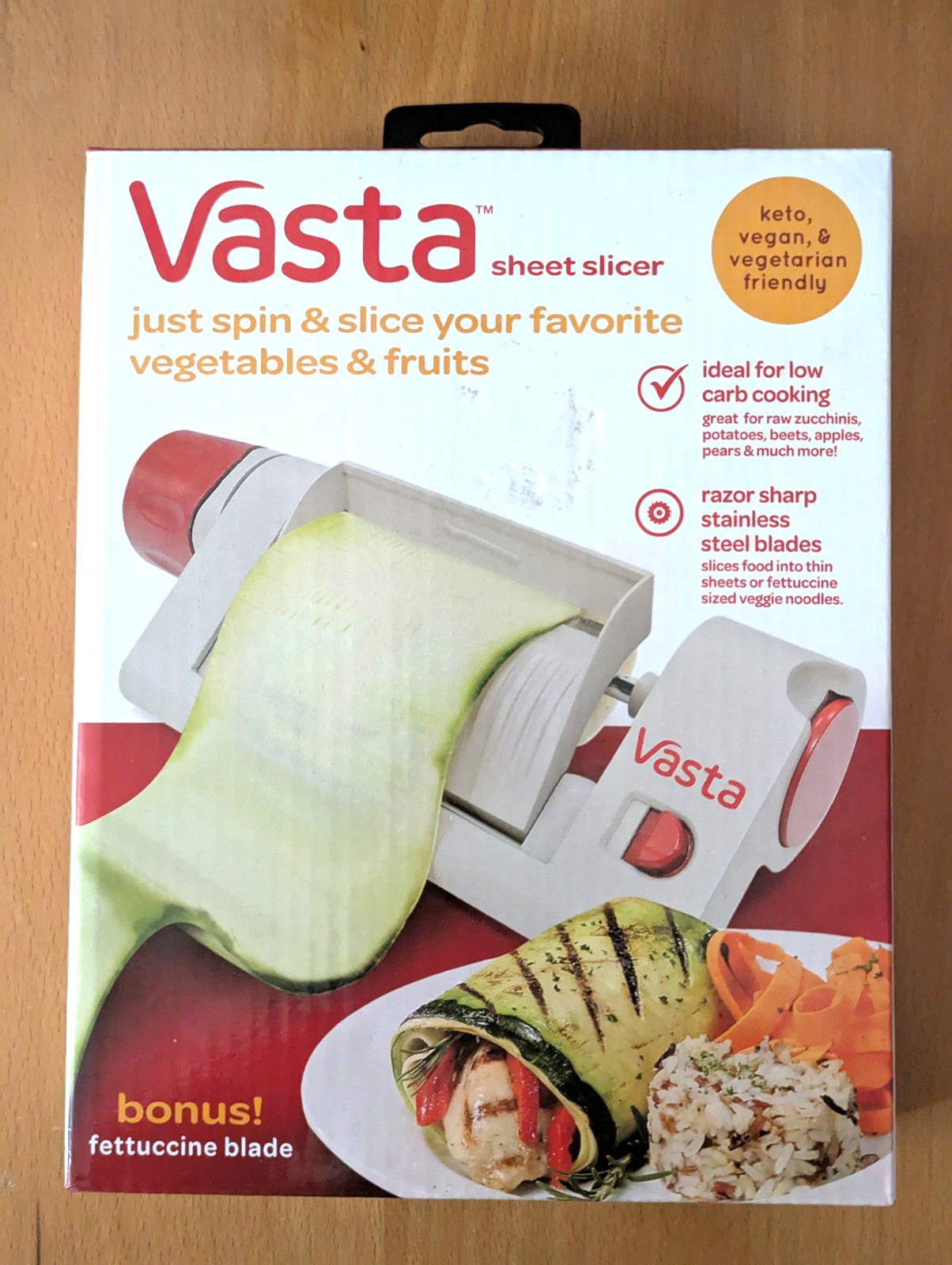 NIB VASTA Vegetable & Fruit Sheet Slicer Peeler Keto Vegan Vegetarian BPA Free