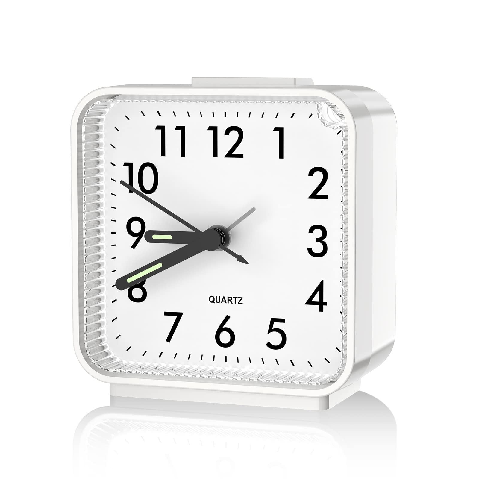 Reloj despertador analógico cuadrado pequeño, reloj despertador viaje con pilas