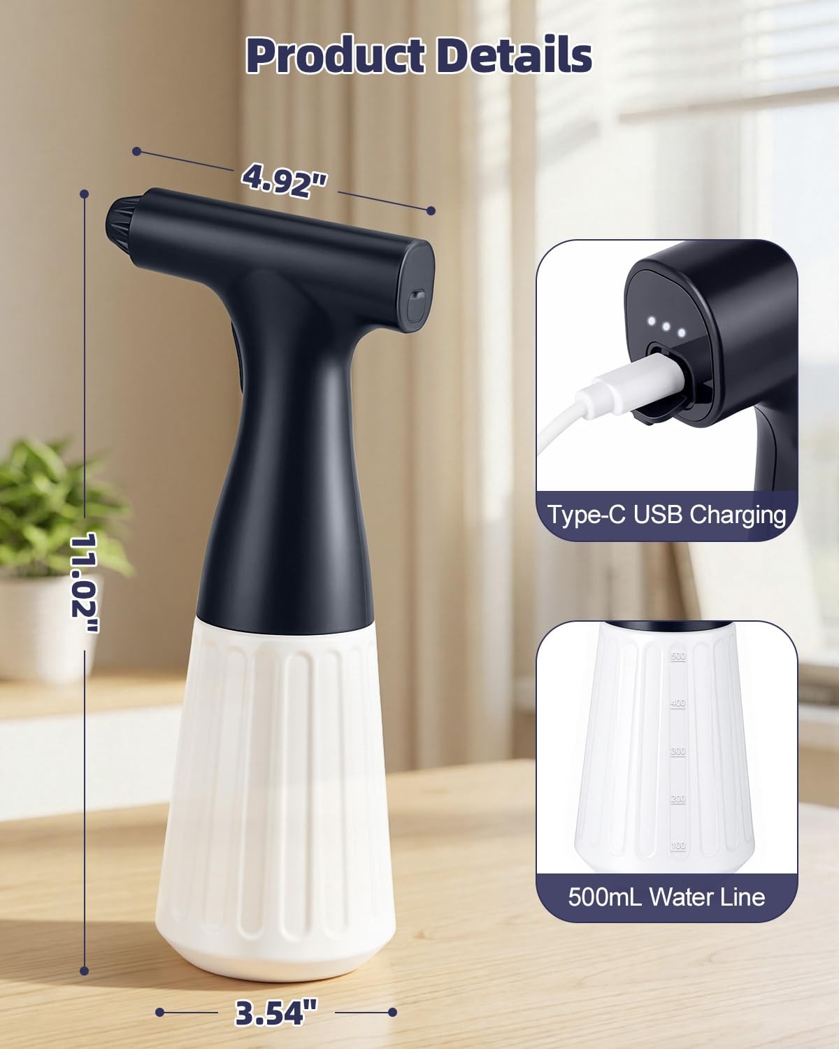 Wedama Electric Spray Bottle, 17 oz Empty Spray Bottles Automatic Spray Bottl...