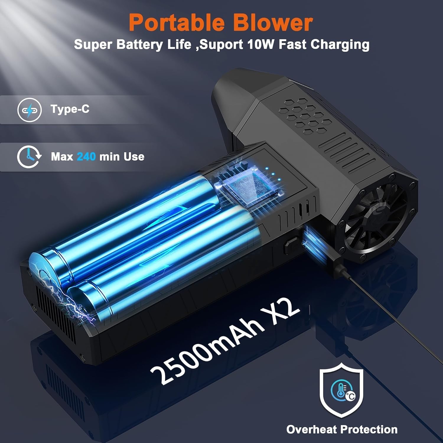 Rechargeable Air Duster - Brushless Motor, 10W Fast Charge