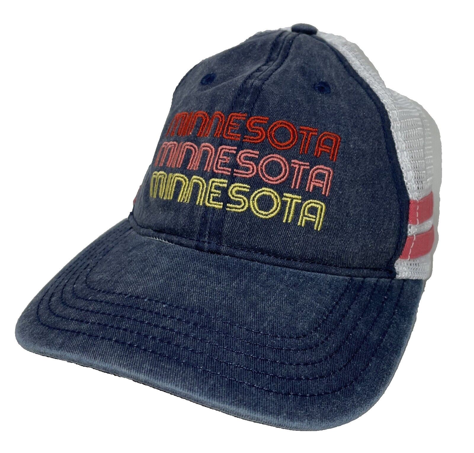 Ball Cap Hat Adjustable Minnesota Retro Look Stripes Vented Mesh Back Denim Blue