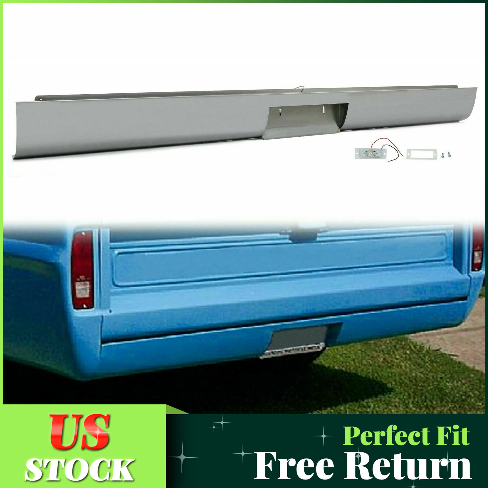 For 67-72 Ford F100 F250 Fleetside Rear Roll Pan Bumper Steel W/ Plate&Light New