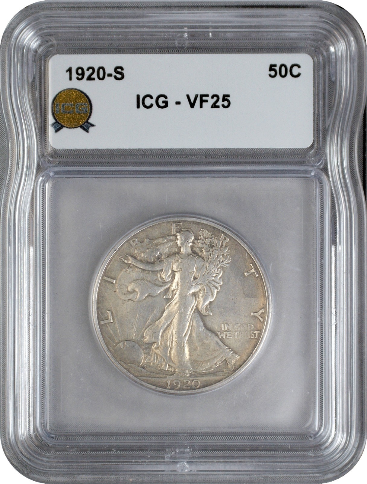 1920 S Walking Liberty Half Dollar 50C ICG VF25 Very Fine