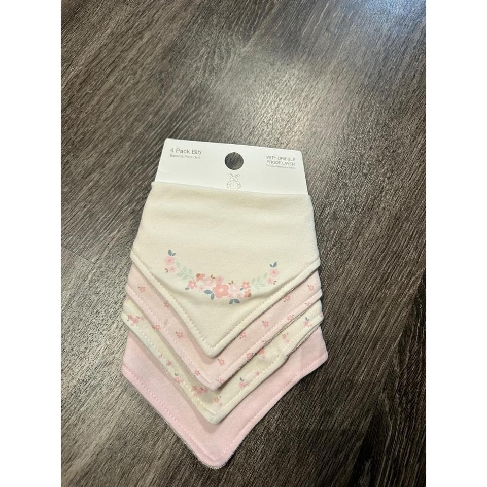 Baby Girl 4 Pack Bandana Bibs Floral Pink Cream Dribble Proof Snap Closure NEW