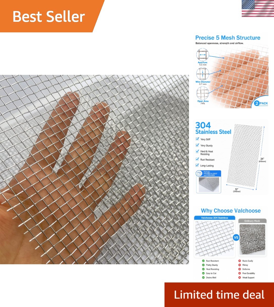 Durable 5 Mesh Stainless Steel Screen, 12" x 24" - Perfect for Gardens & Vents