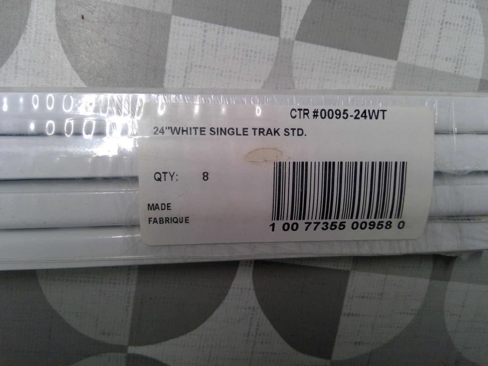 John Sterling 24" White Single Trak STD.  (Pack of 8) *FREE SHIPPING*