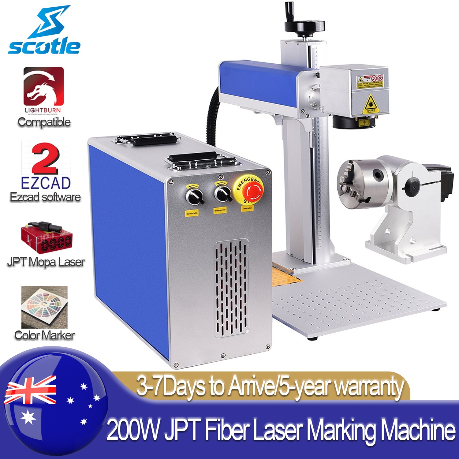 Scotle 200W JPT M7 Fiber Laser Marking Machine Metal Engraving Color Marker AU