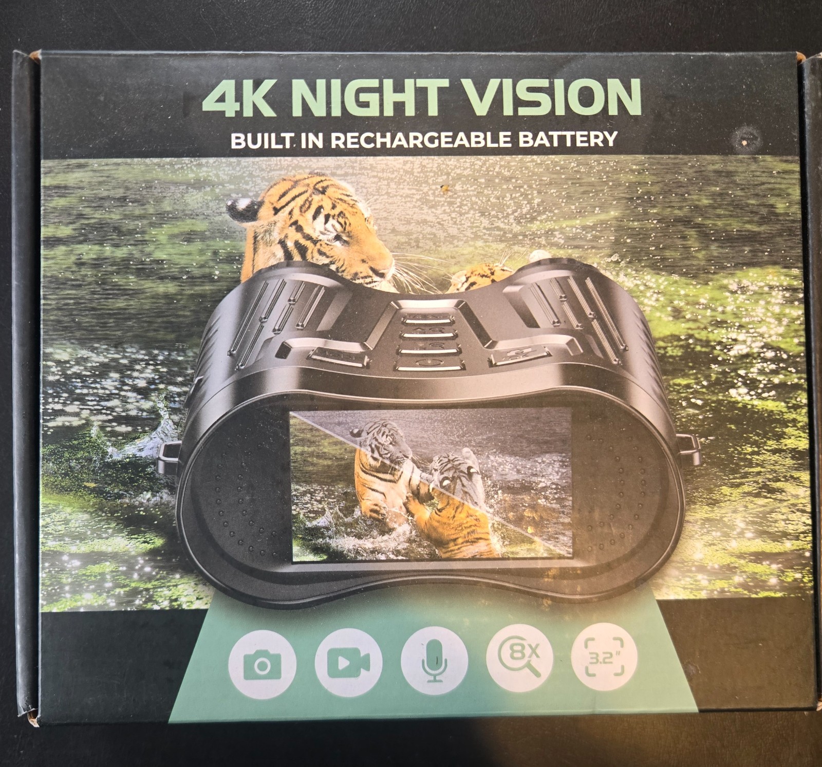 4k night vision binoculars with 32gb micro memory card 8x zoom 3.2 inch screen