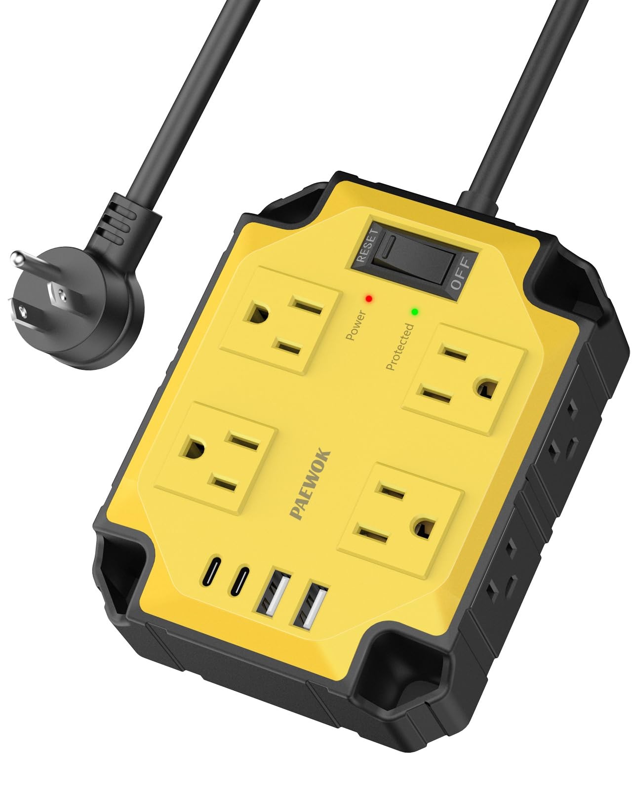 8-Outlets Heavy Duty Power Strip with 4 USB Ports(2 USB-C), Industrial Yellow