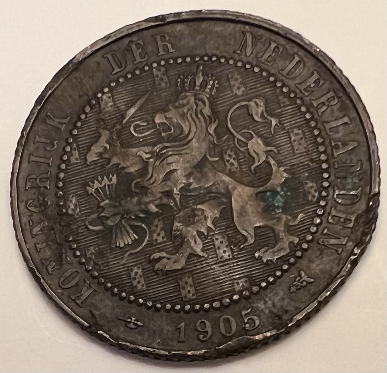 1905 🇳🇱 Netherlands 2-1/2 Cent  Bronze Coin KM#134 Damaged - Lot C92b