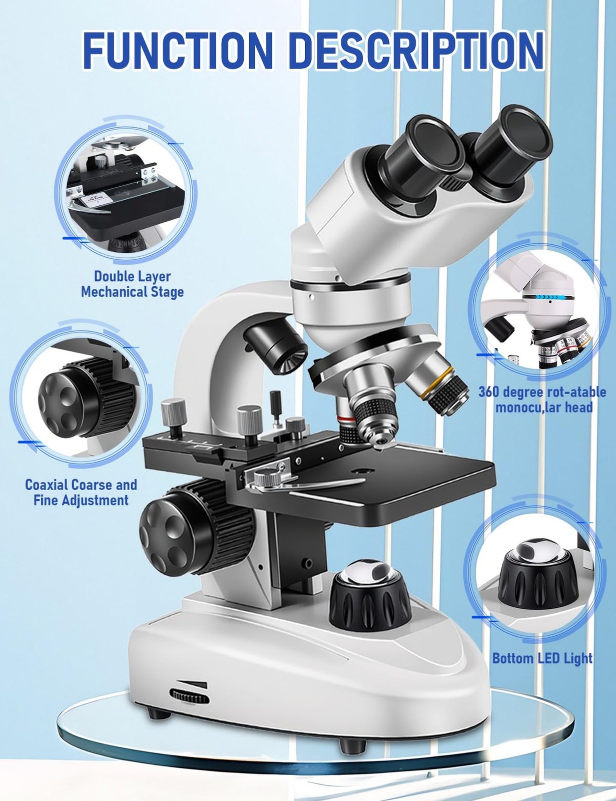 Binocular Compound Microscope 40X-2000X, Research Grade Professional Microsco...