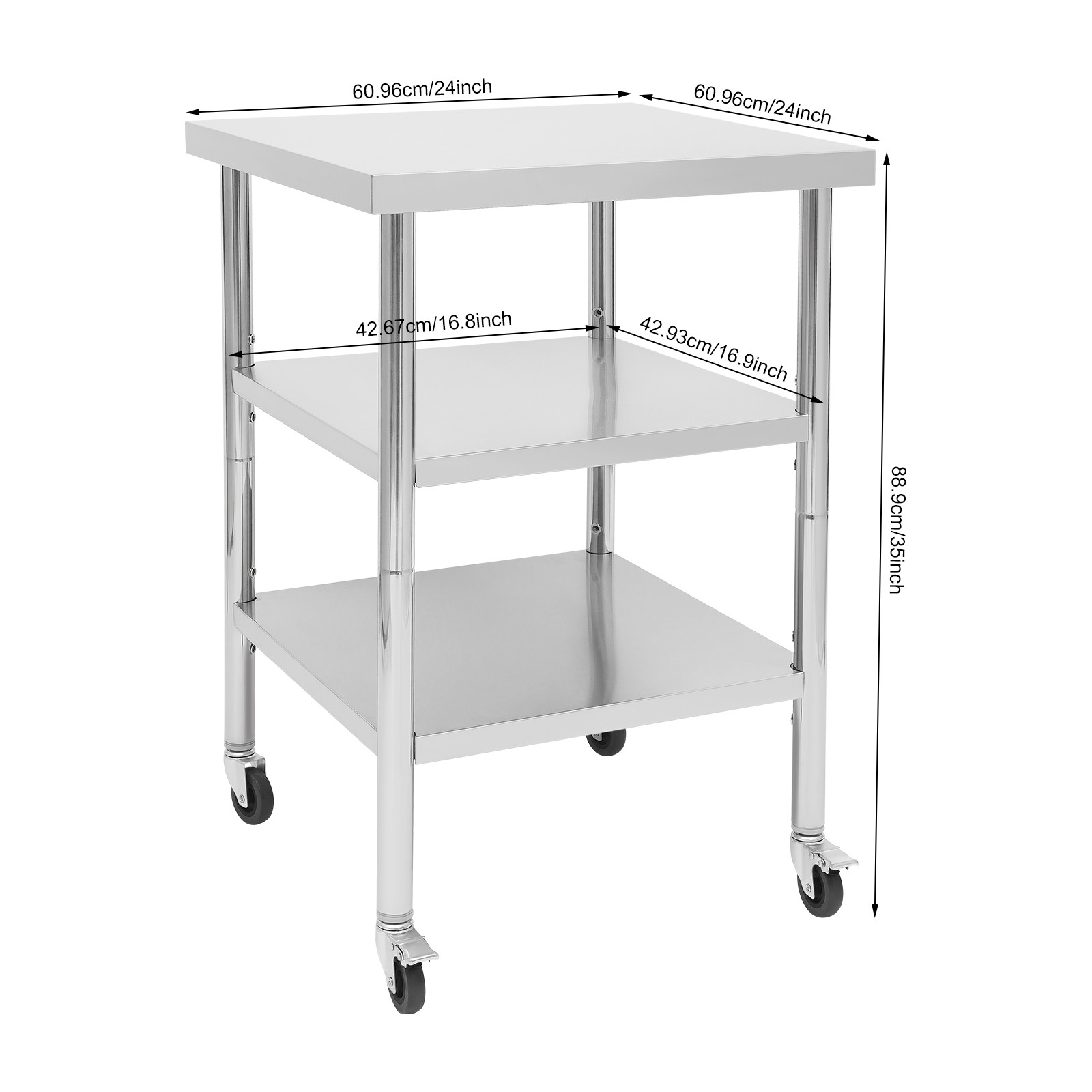Work Table Commercial Work Table with Adjustable Under Shelves 3-Tier Work Table