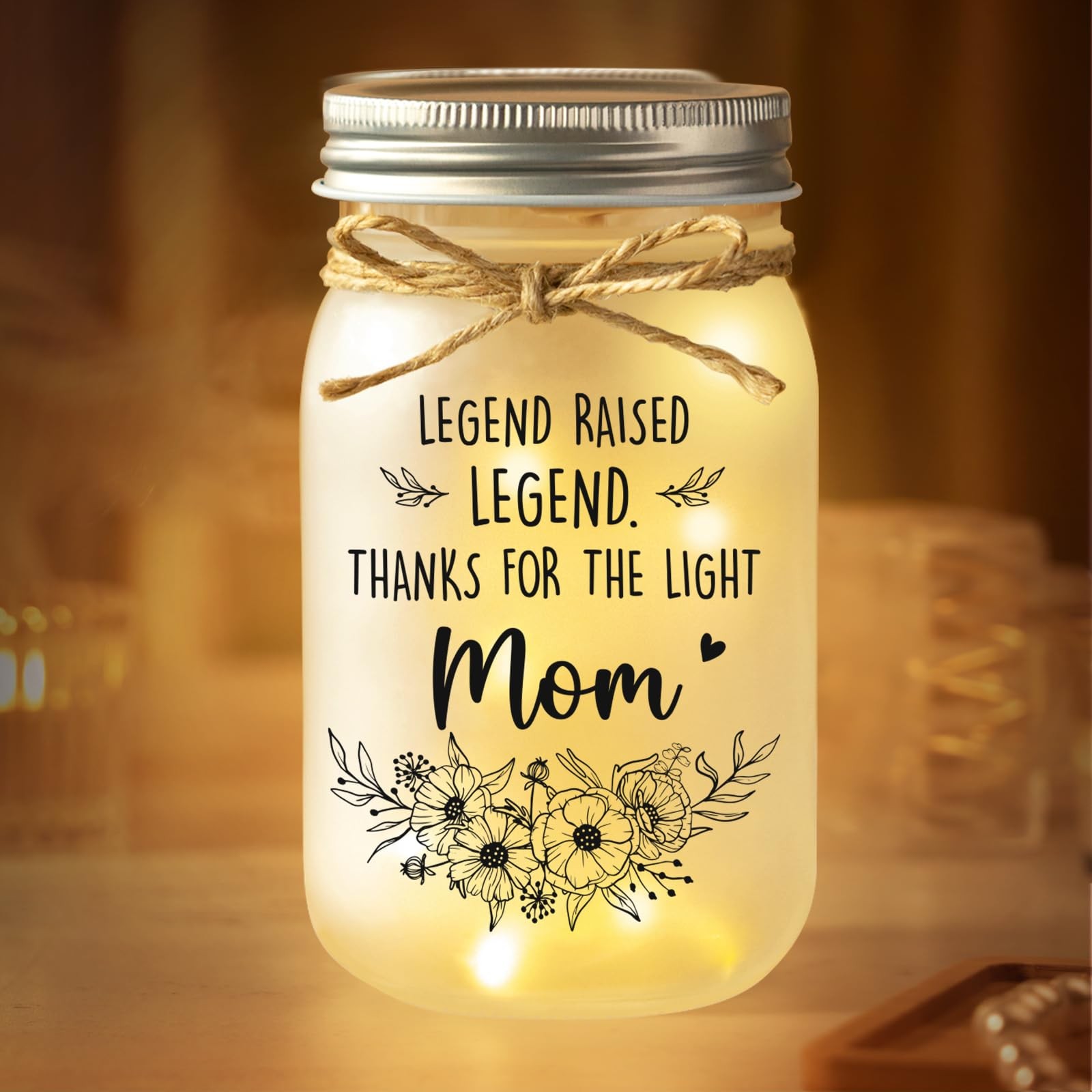 Mothers Day Birthday Gifts for Mom, Legend Raised Legend Mason Jar Night Ligh...