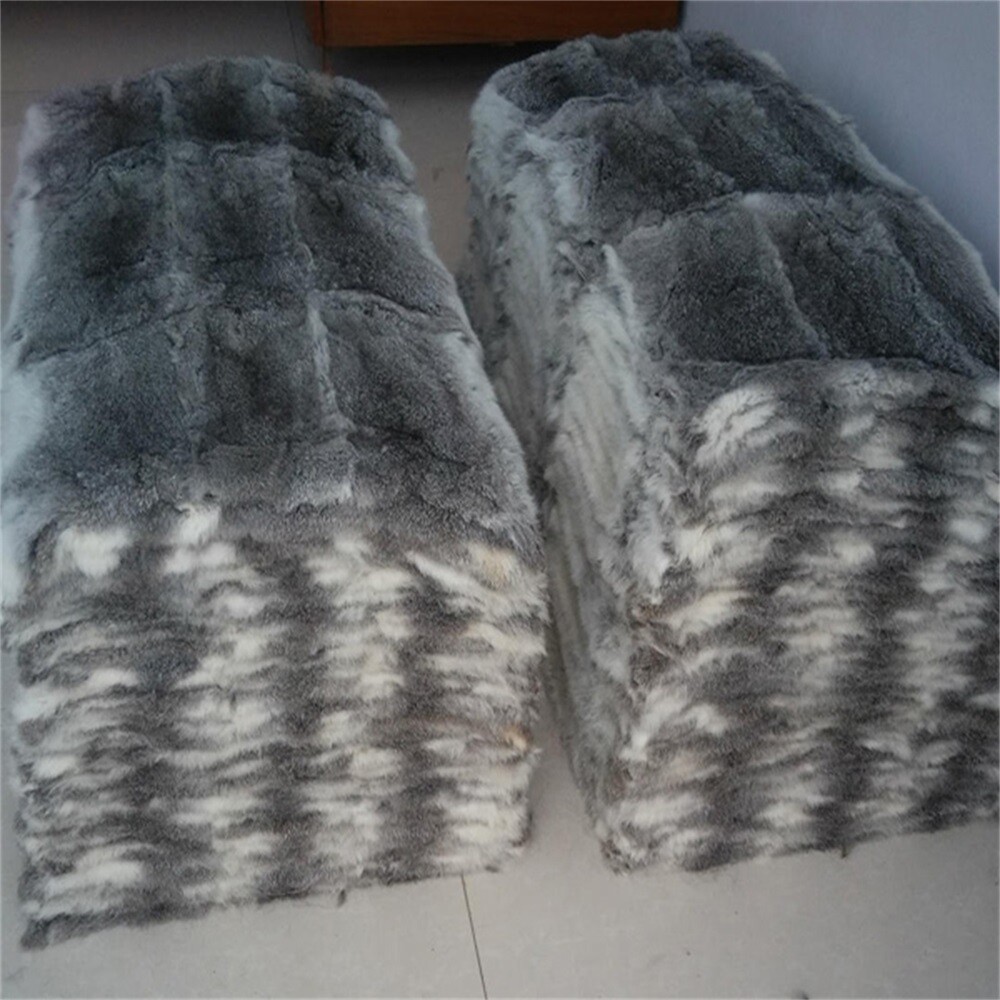 Genuine Natural Gray Rabbit FUR Throw Blanket Carpet Cosy Suitable Throw 22X44''