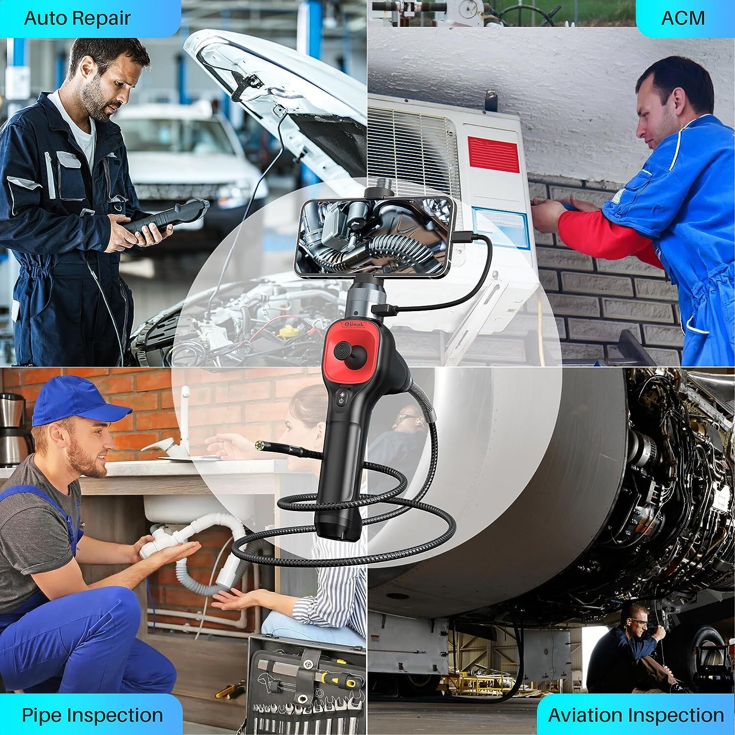 360° Rotation 1080P HD Industrial Endoscope Borescope Inspection Snake Camera