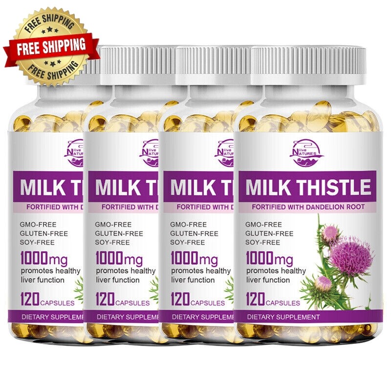 Milk Thistle 1000mg (Silymarin) w/ Dandelion Root Liver Support 120 Capsules