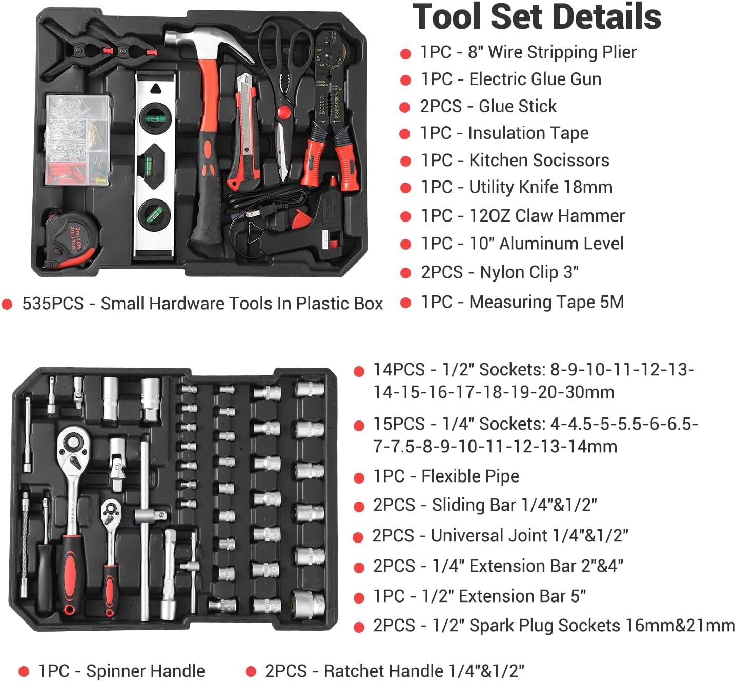 800 PCS Tool Set Mechanics Tool Kit Wrenches Socket Repair Tool Case w/wheels
