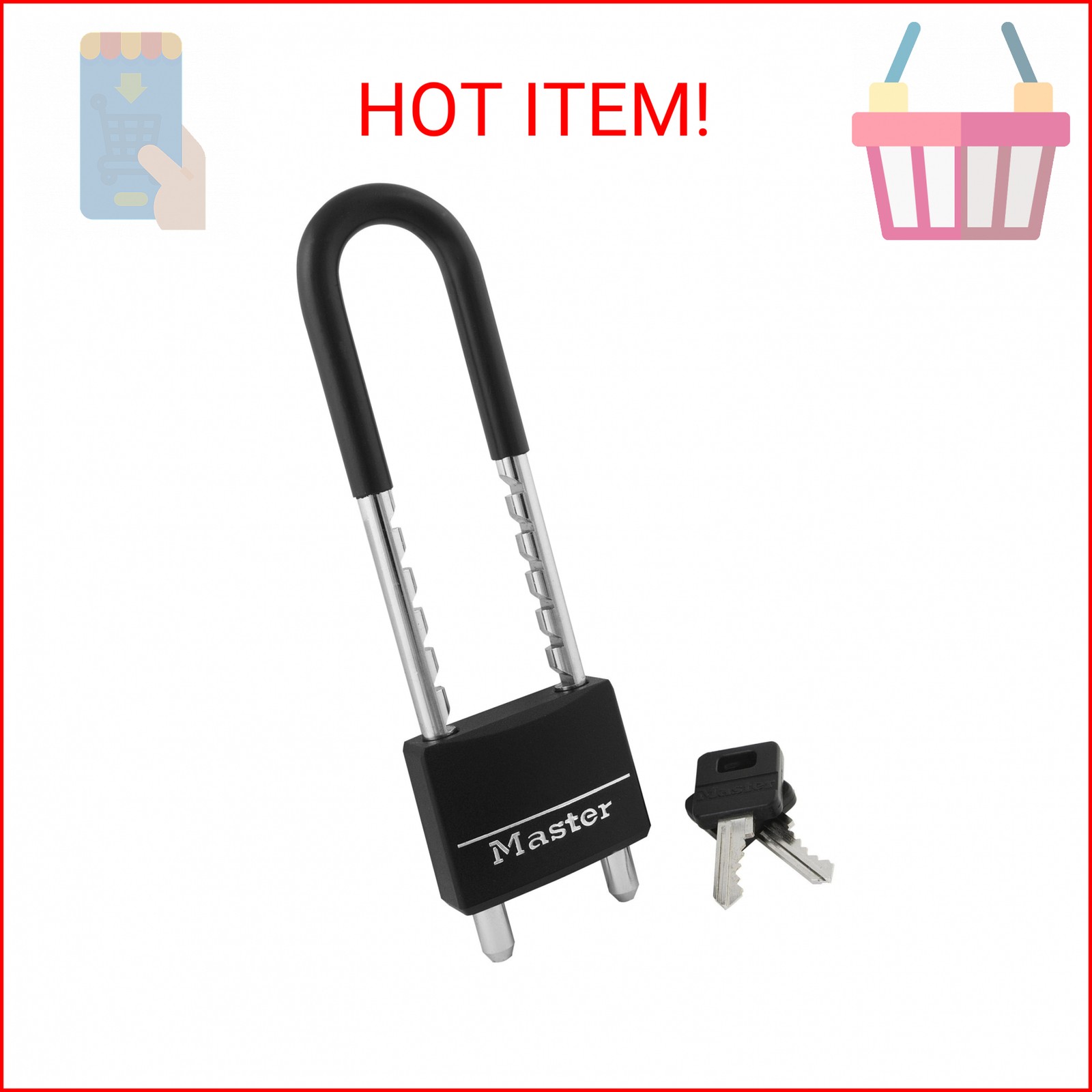 Master Lock 527D Adjustable Shackle Padlock with Key, Black