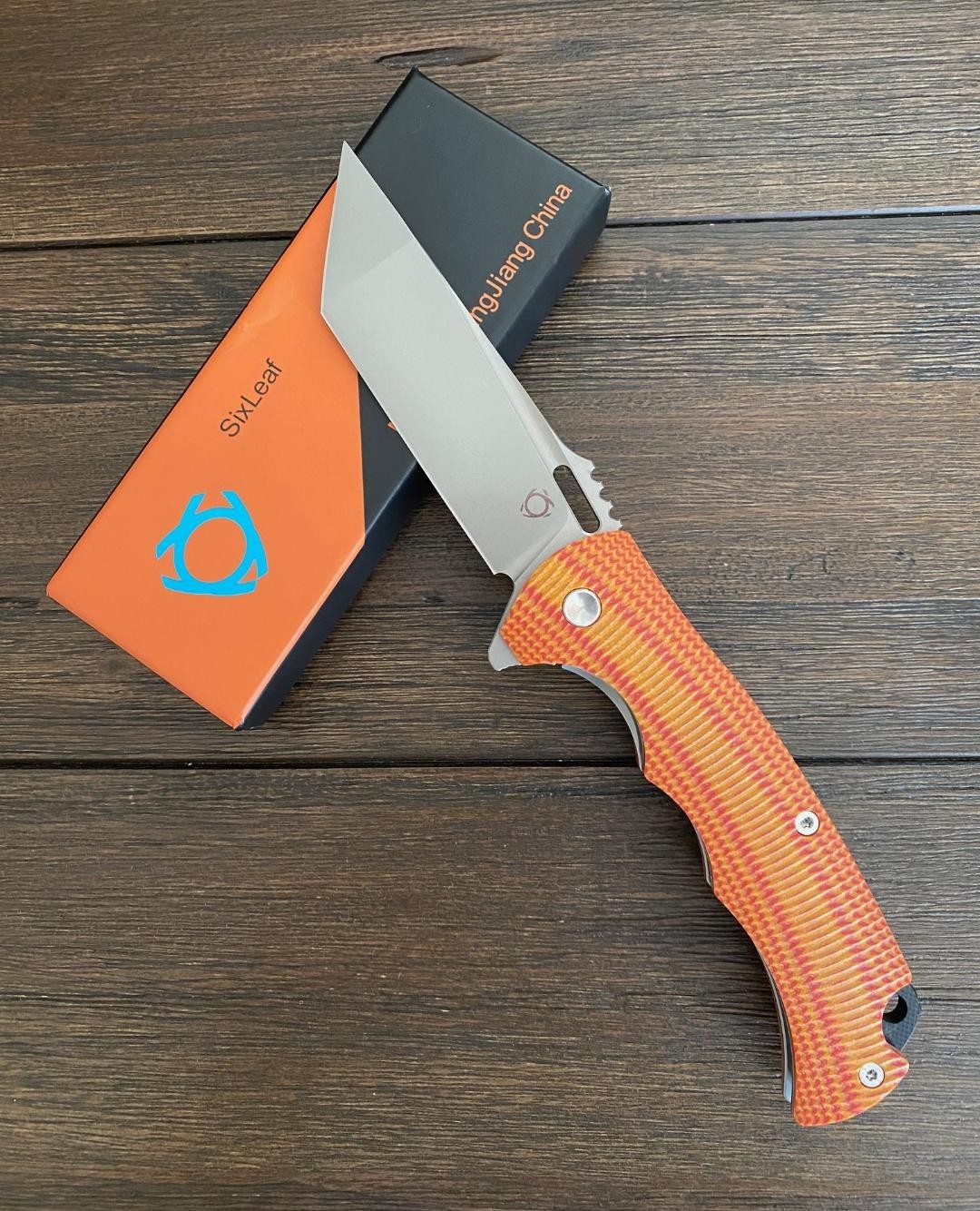 SixLeaf SL-01-Orange VG-10 Blade Aggressive G10 Handle Tool Knife EDC