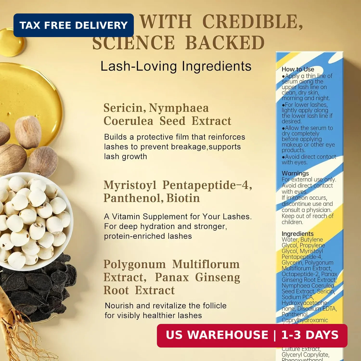 Lash Serum for Eyelash Growth, Peptide Infused Formula - Visible Results in 7 Da