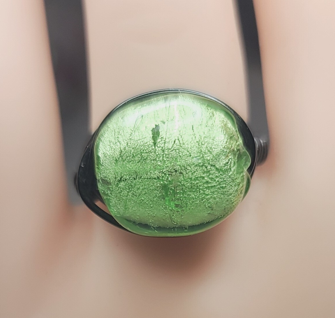 Handmade Wire Wrapped Ring Brilliant  Green Bead Size 8.