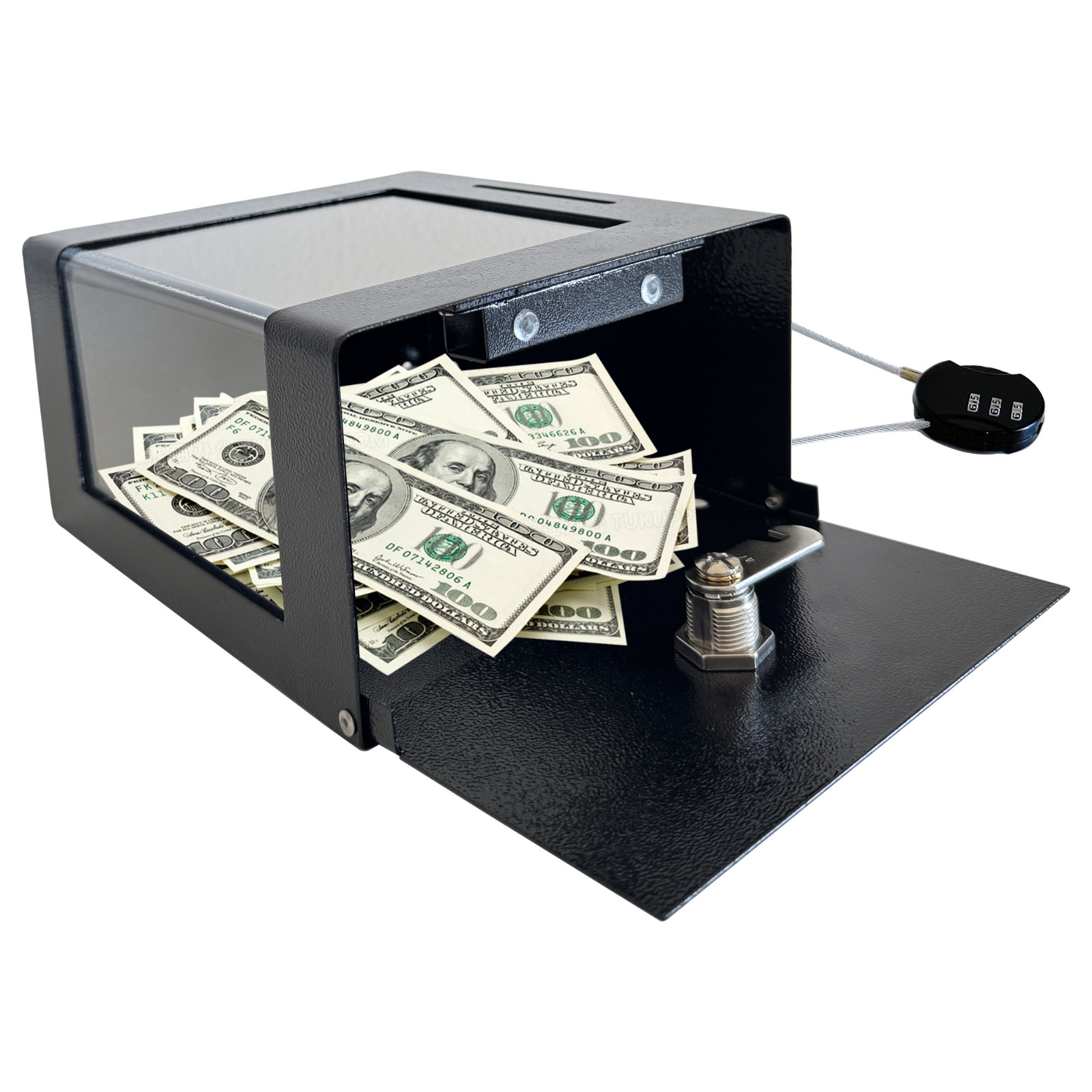 OPEN BOX Steel Locking Tip Box, Secure Tip Jar with Combination Cable Lock