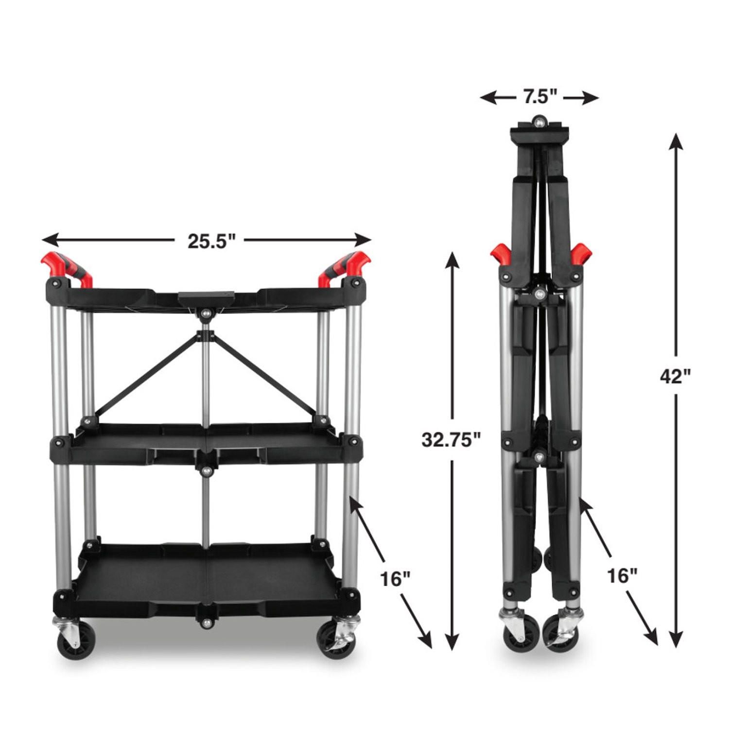 JEGS 3-Shelf Collapsible Rolling Tool Cart