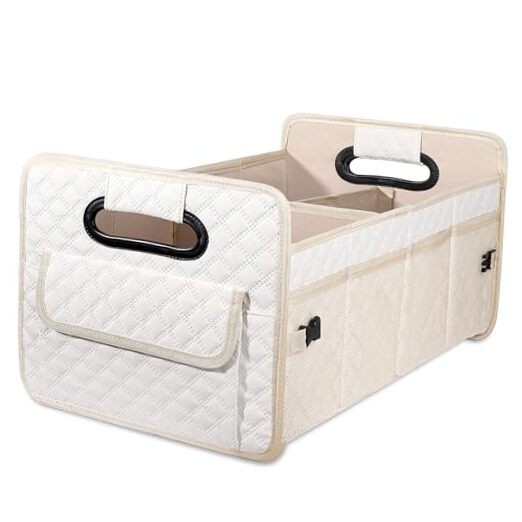 JiatuA Car Trunk Organizer for SUV, Car Storage Organizer Standard Beige