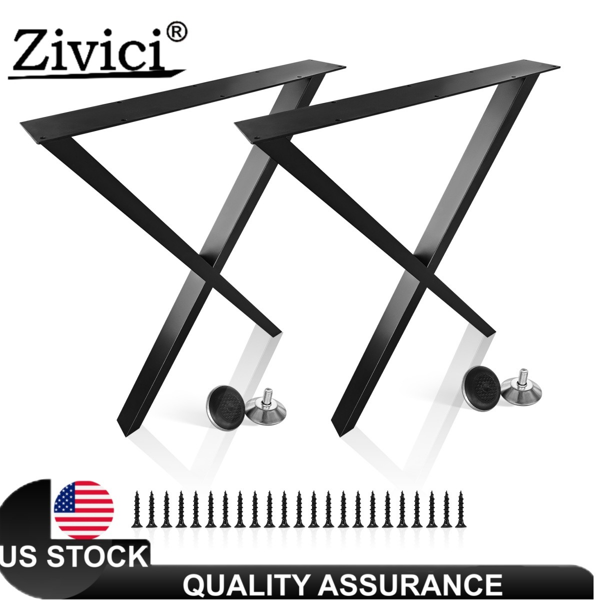Set of 2 Table Legs 28"H x 30"W Heavy Duty Square Box Section X Frame Table Legs