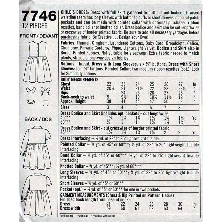 Simplicity 7746 UNCUT Pattern Girls' Dresses 9 Versions sizes 3-6